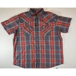 Foundry Men's 2XLT Red Blue Plaid Short Sleeve Shirt Pearl Snap Button Down